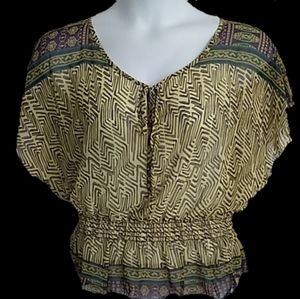 Twentyone boho semi sheer tribal peasant top S
